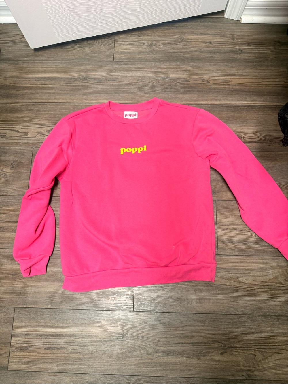 poppi Hot Pink Crewneck Sweatshirt with Yellow Logo